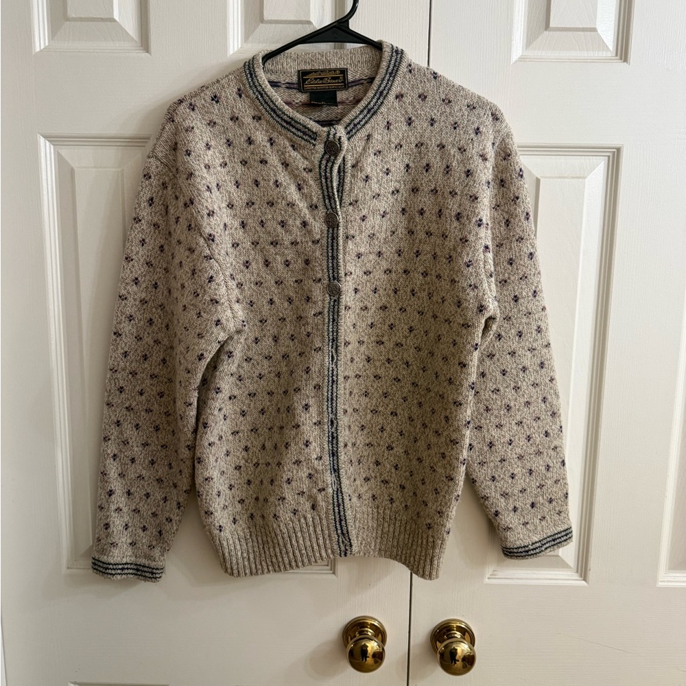 Eddie Bauer Cream and Purple Cardigan Sweater